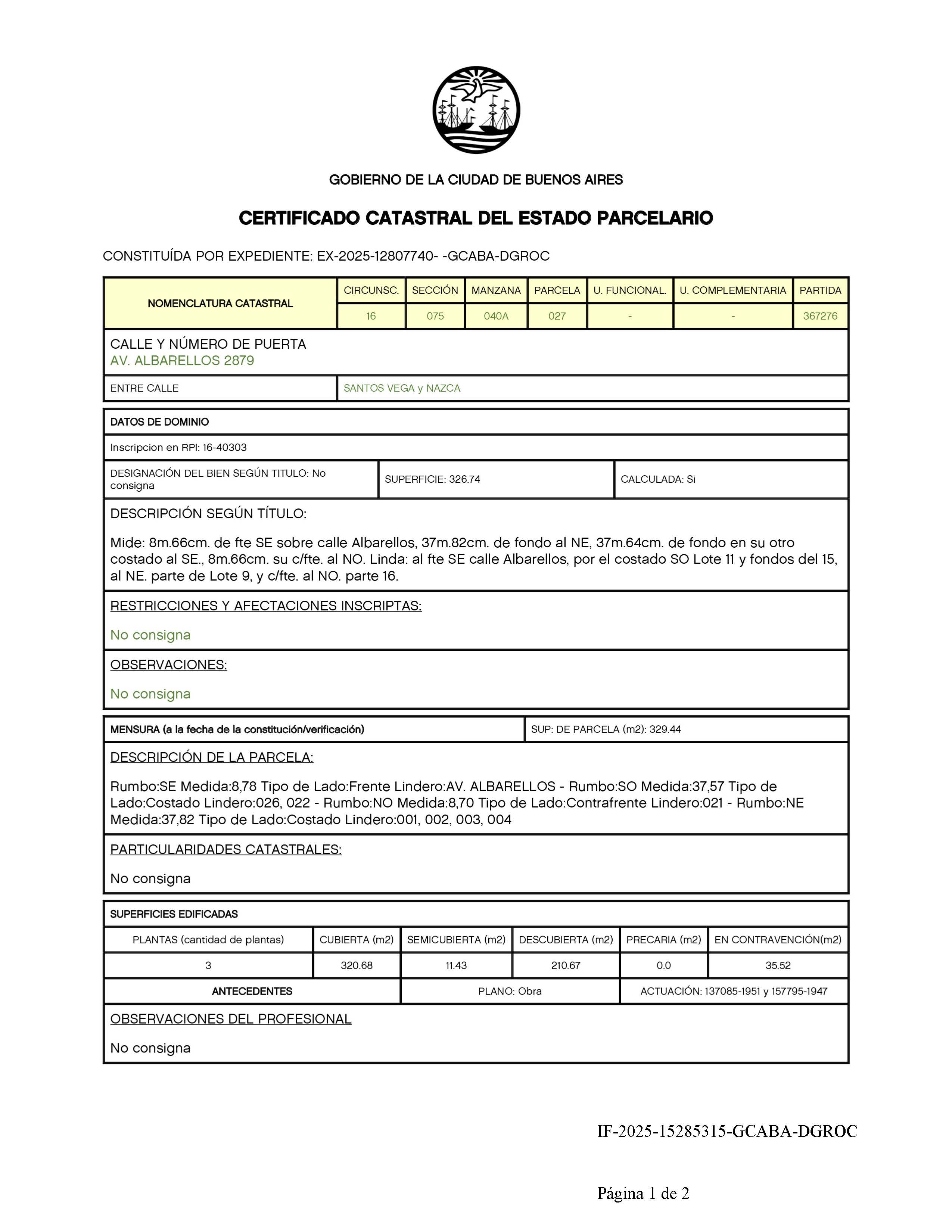 Estado Parcelario en Ciudad de Buenos Aires (CABA)