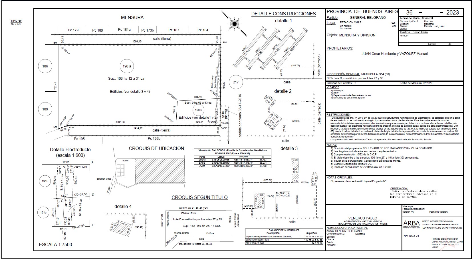 Planos de Mensura para División, Unificación, Anexión o Usucapión
